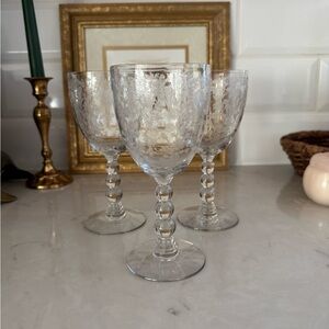 Duncan&Miller First Love Wine Goblet 6 3/4” Vintage Floral Etched Set of 3